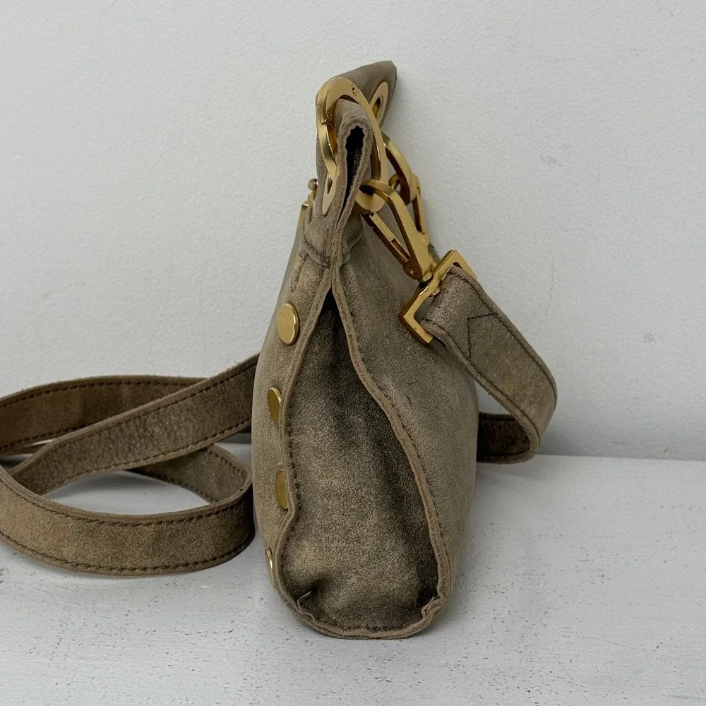 Hammitt Tony Small Crossbody Bag Pewter Leather‎ Brushed Gold Rivet Detail